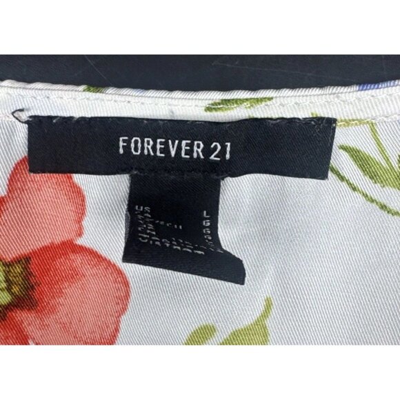 Forever 21 Womens Floral Satin Puff Sleeve Peplum Top Sz L Fairy Feminine - Picture 8 of 12